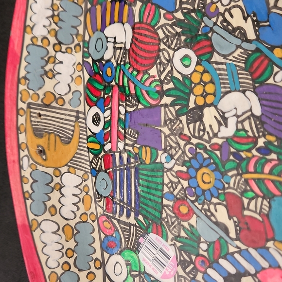 VINTAGE BEAUTIFUL COLORFUL MEXICAN FOLK ART WALL HANGING PLATE. - Picture 11 of 11